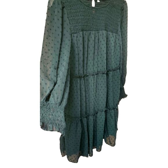 NWOT Women's Emrald Green Layered Clip Dot Ruffle Midi Dress👗 - Picture 9 of 14